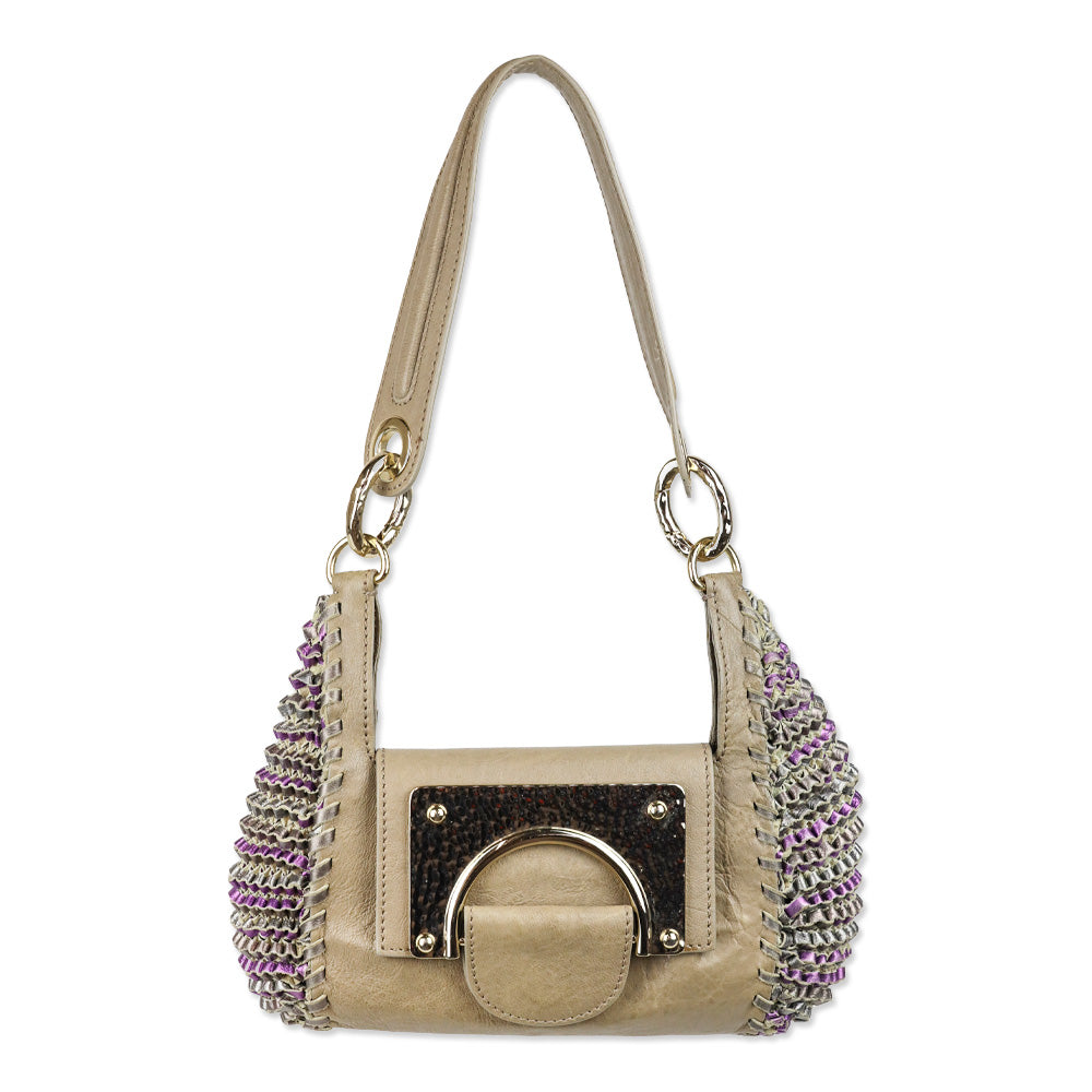 Diane von Furstenberg Piper Evening Brown Leather Ruffle Accent Bag