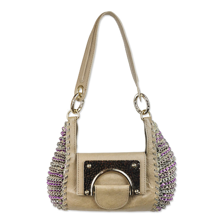 Diane von Furstenberg Piper Evening Brown Leather Ruffle Accent Bag