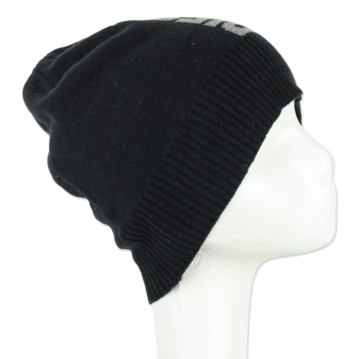 Diesel Black Ribbed Knit Logo Beanie