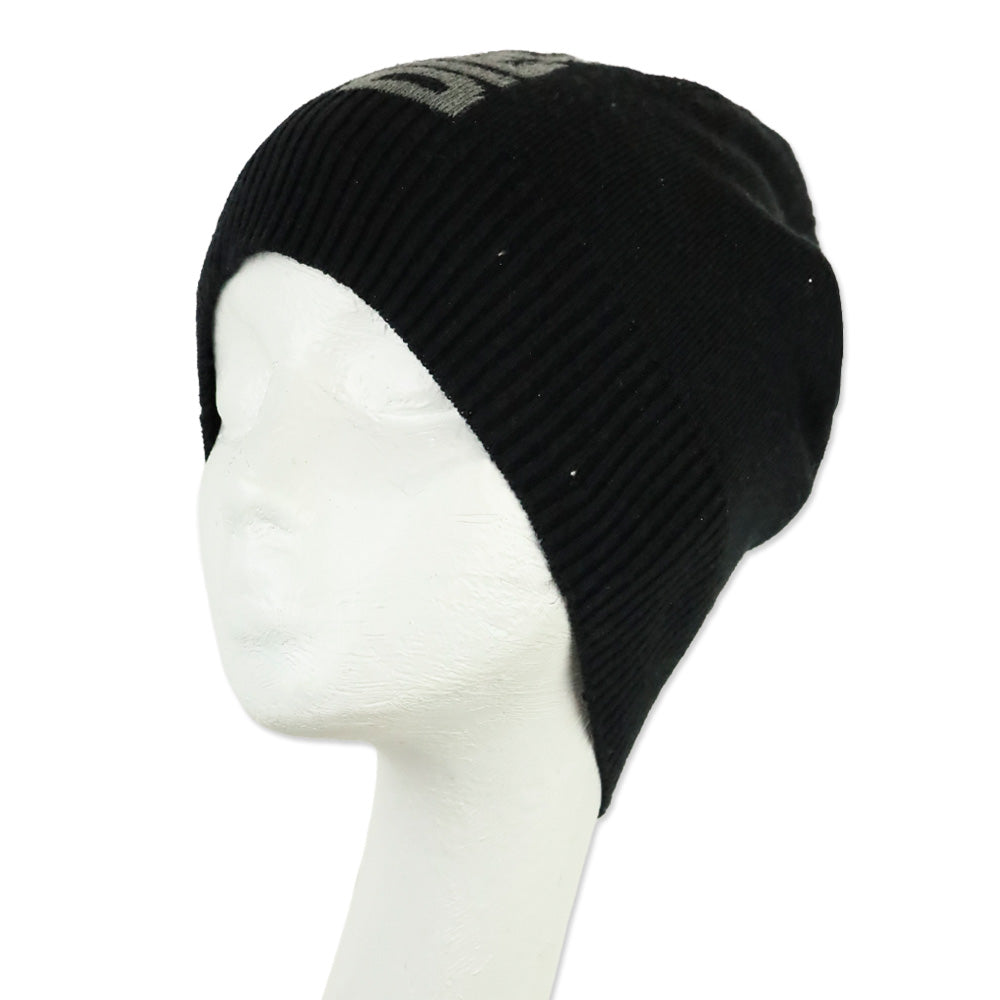 Diesel Black Ribbed Knit Logo Beanie