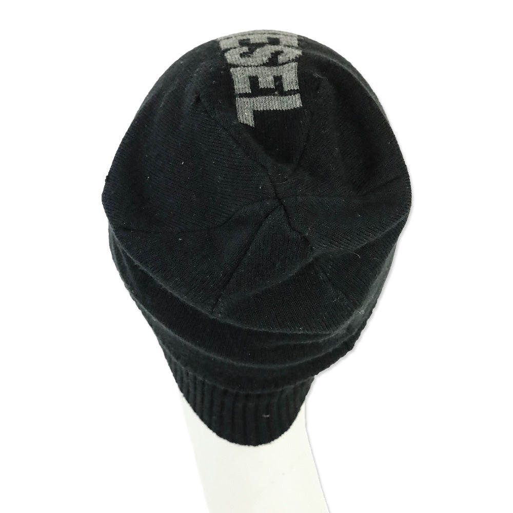 Diesel Black Ribbed Knit Logo Beanie