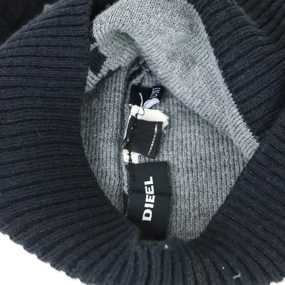 Diesel Black Ribbed Knit Logo Beanie