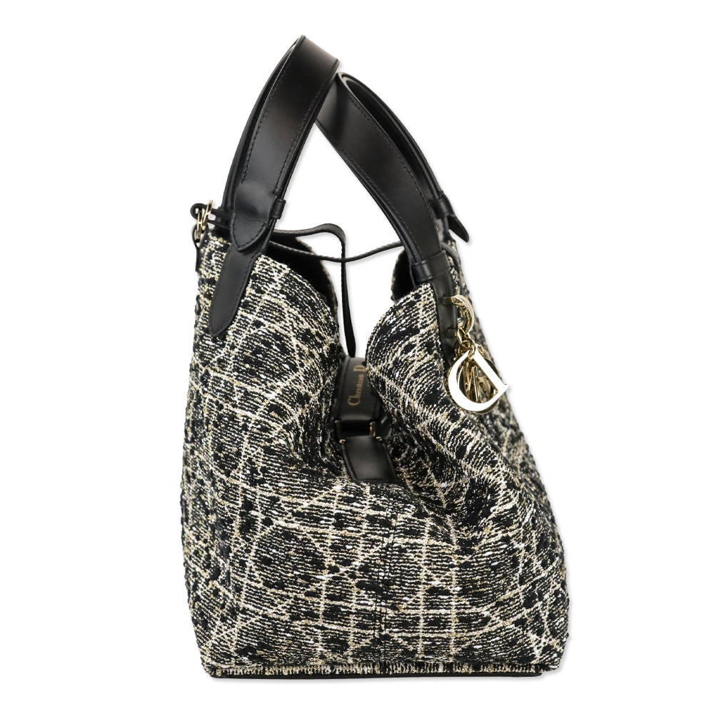 Dior Black Tweed with Gold-Tone Cannage Motif Medium Dior Toujours Bag