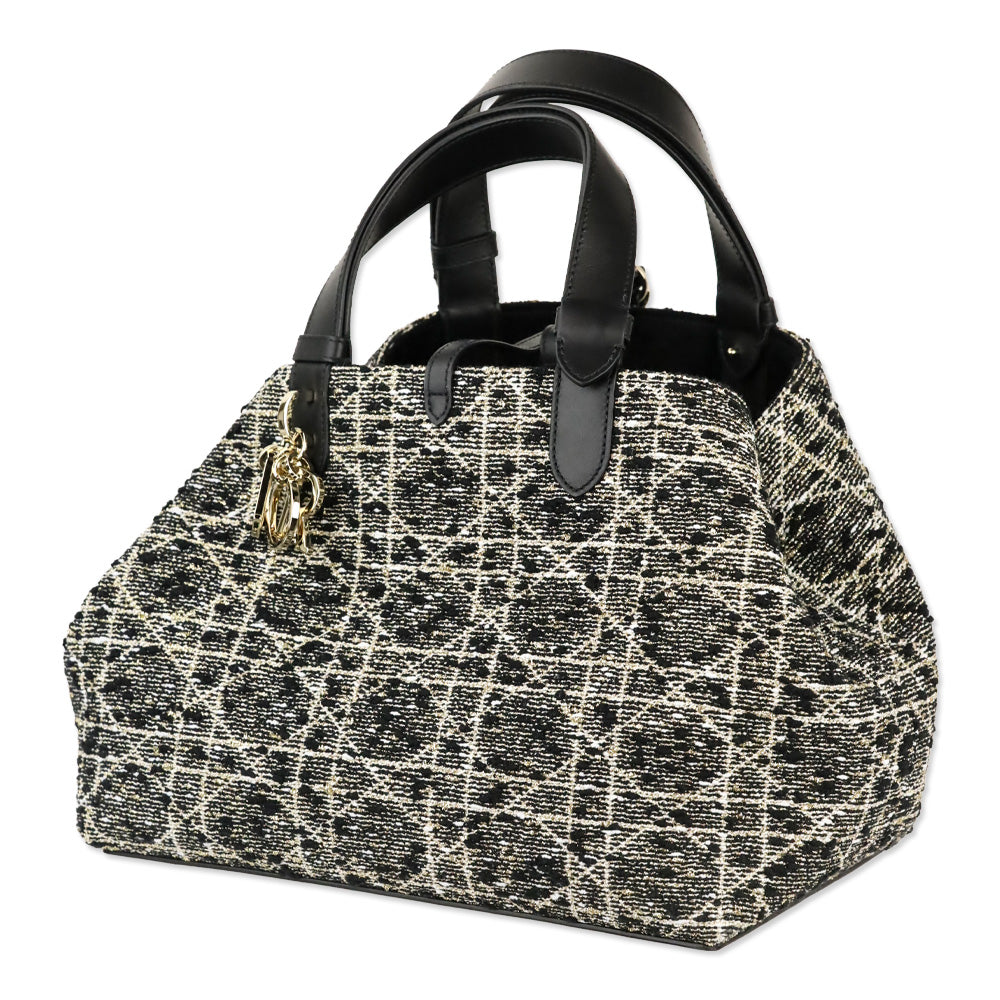 Dior Black Tweed with Gold-Tone Cannage Motif Medium Dior Toujours Bag