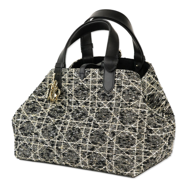 Dior Black Tweed with Gold-Tone Cannage Motif Medium Dior Toujours Bag