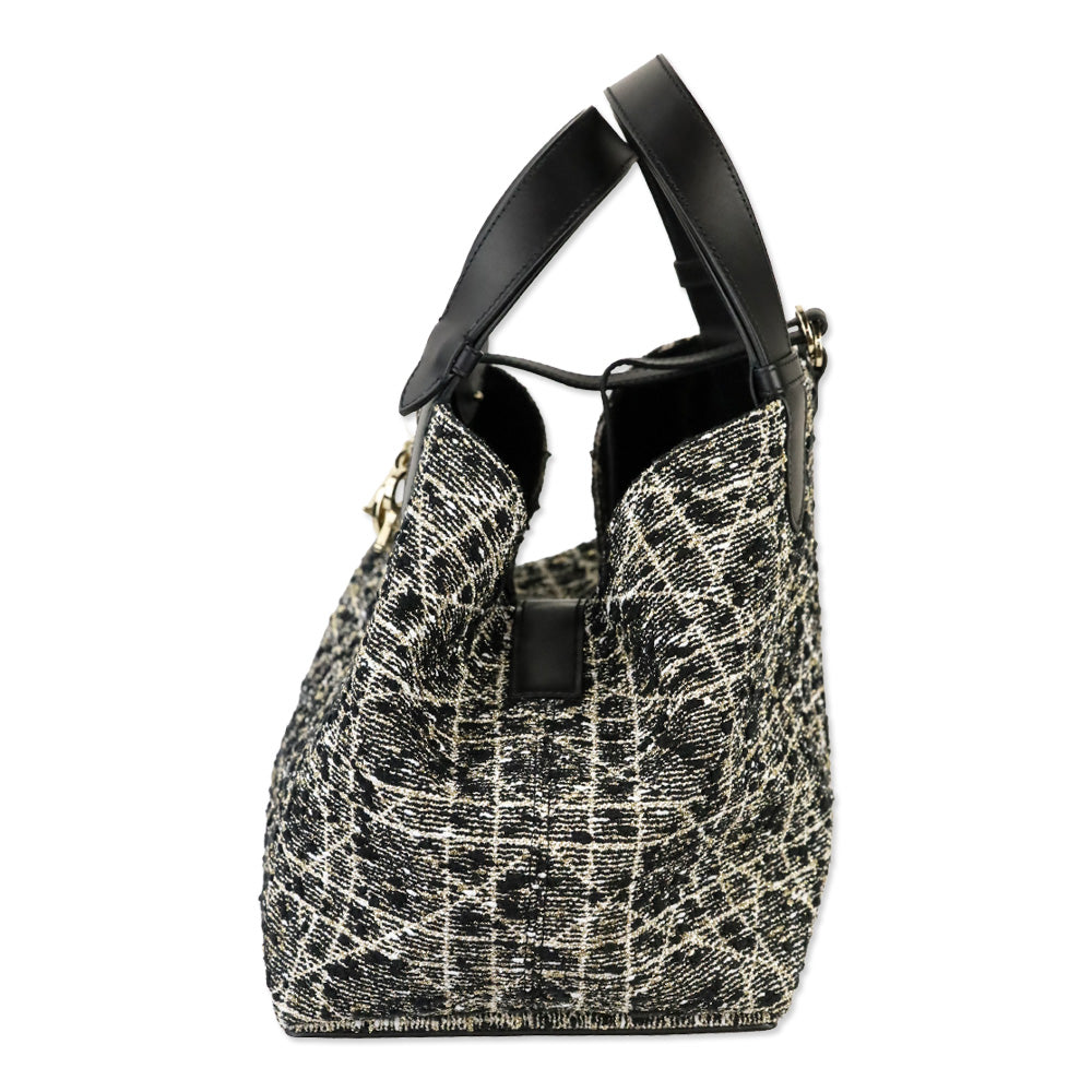 Dior Black Tweed with Gold-Tone Cannage Motif Medium Dior Toujours Bag