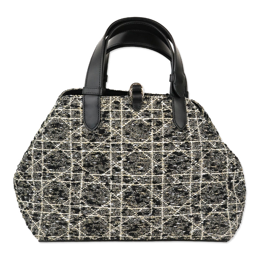 Dior Black Tweed with Gold-Tone Cannage Motif Medium Dior Toujours Bag