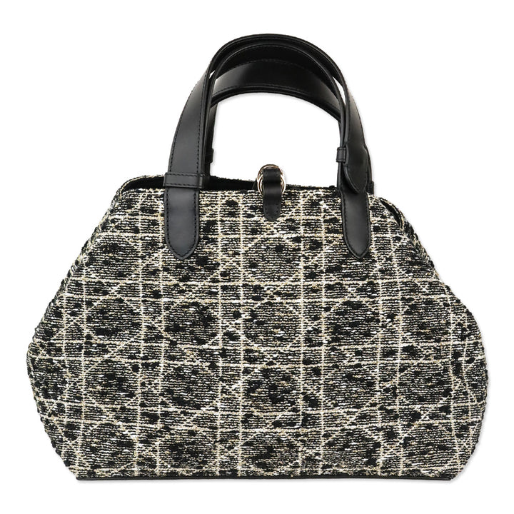 Dior Black Tweed with Gold-Tone Cannage Motif Medium Dior Toujours Bag