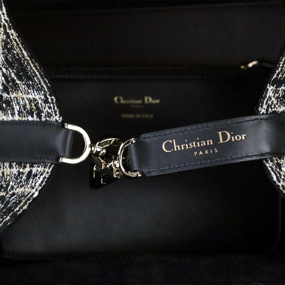 Dior Black Tweed with Gold-Tone Cannage Motif Medium Dior Toujours Bag
