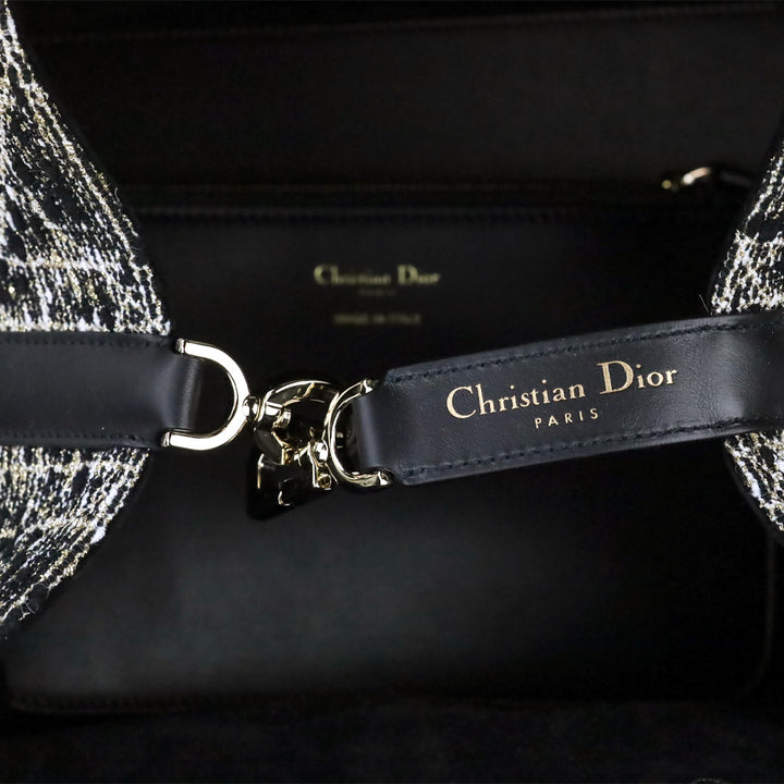 Dior Black Tweed with Gold-Tone Cannage Motif Medium Dior Toujours Bag