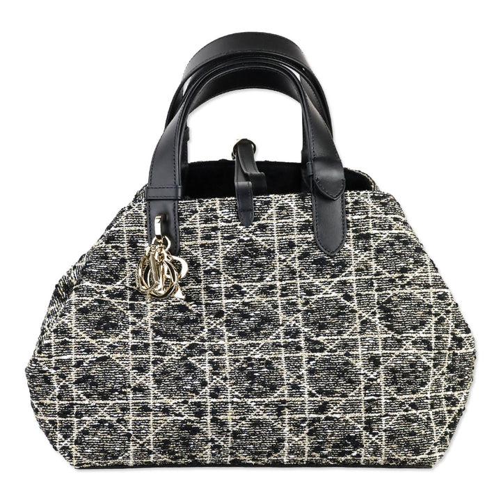 Dior Black Tweed with Gold-Tone Cannage Motif Medium Dior Toujours Bag