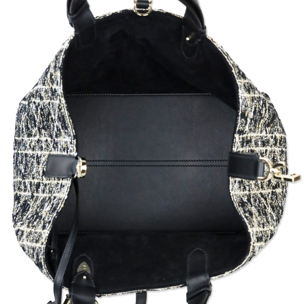 Dior Black Tweed with Gold-Tone Cannage Motif Medium Dior Toujours Bag