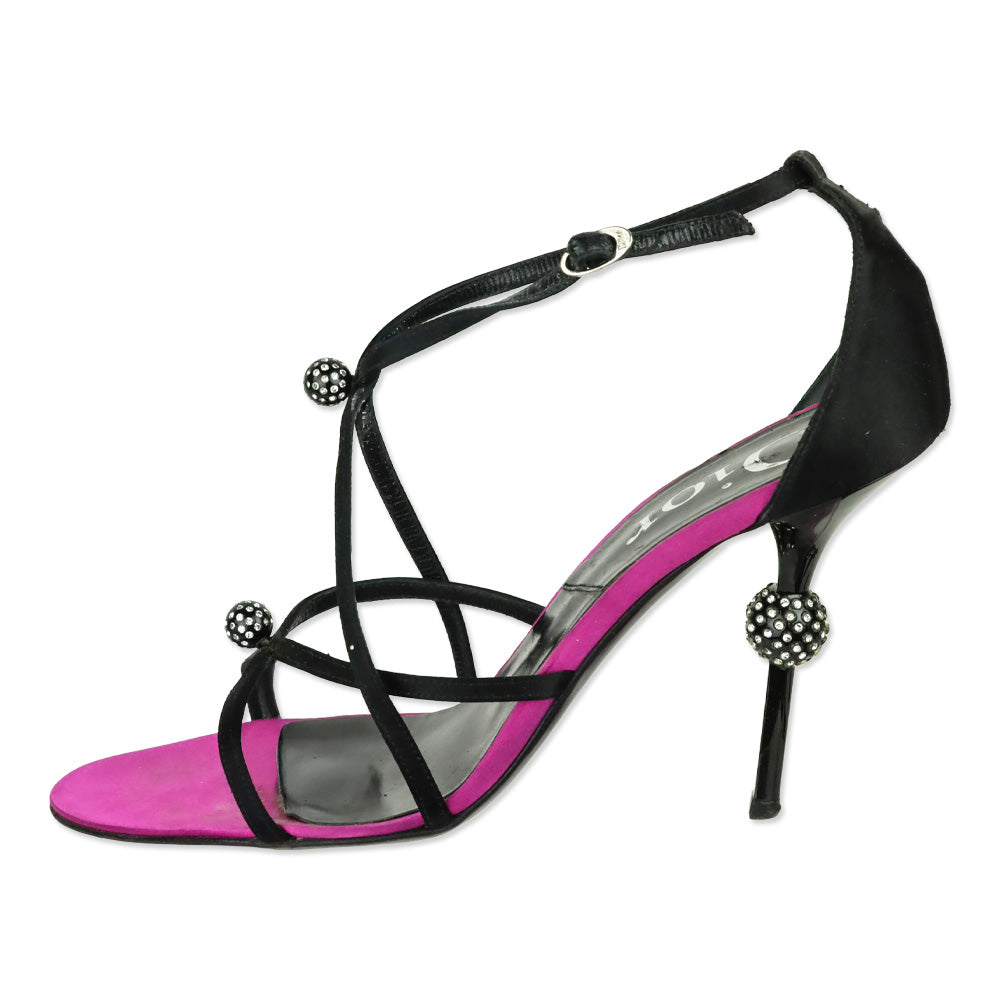 Dior Black/Purple Satin Strappy Heeled Sandals