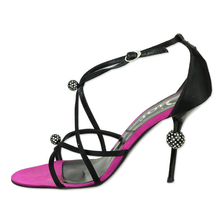 Dior Black/Purple Satin Strappy Heeled Sandals