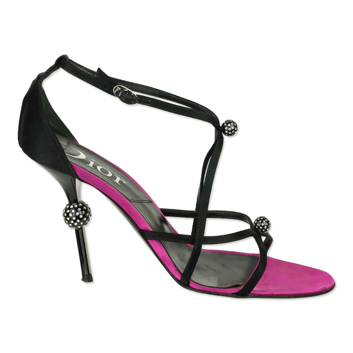Dior Black/Purple Satin Strappy Heeled Sandals