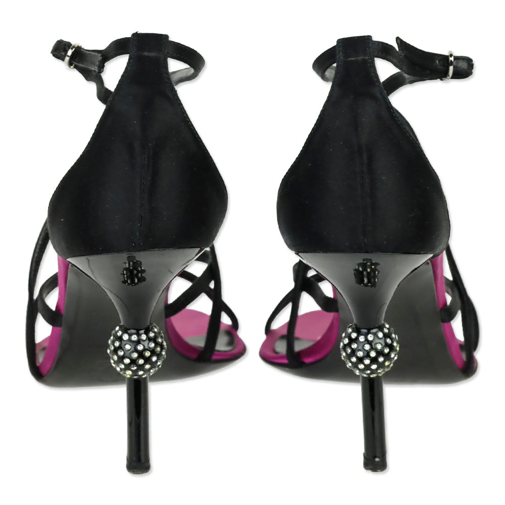 Dior Black/Purple Satin Strappy Heeled Sandals