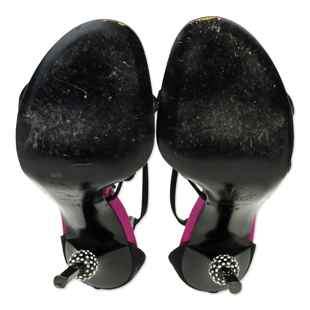 Dior Black/Purple Satin Strappy Heeled Sandals