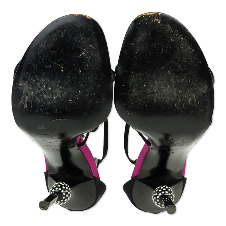 Dior Black/Purple Satin Strappy Heeled Sandals