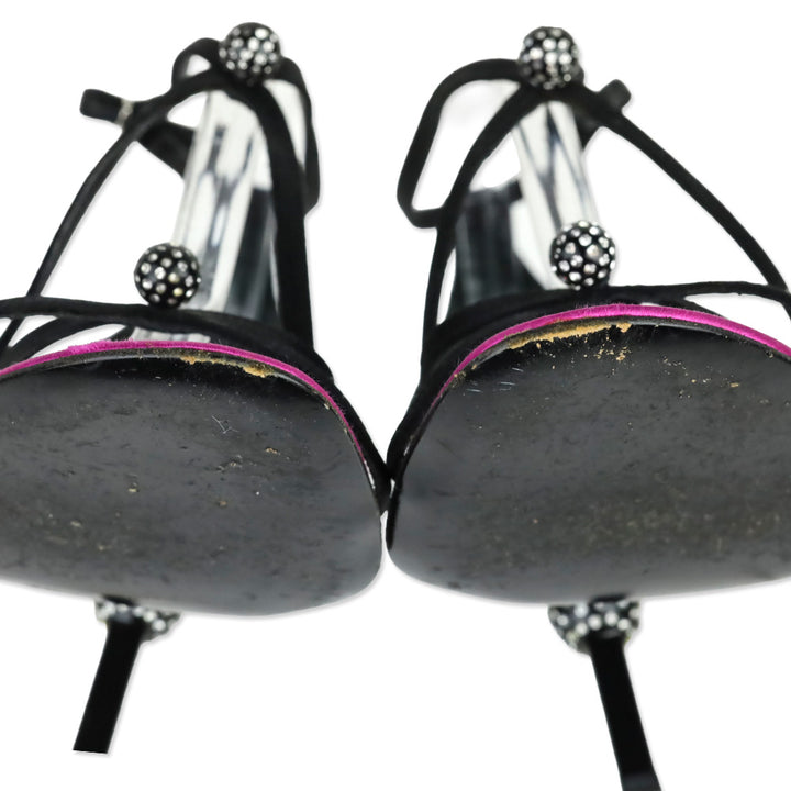 Dior Black/Purple Satin Strappy Heeled Sandals