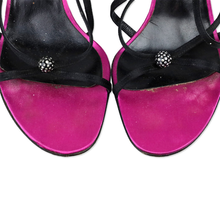 Dior Black/Purple Satin Strappy Heeled Sandals