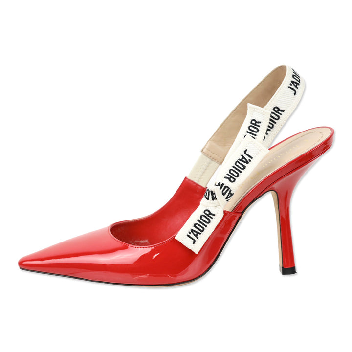Christian Dior J'adior Deep Red Patent Calf Leather Slingback Sandal