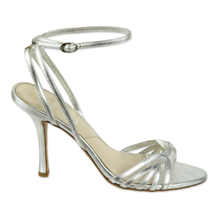Dior Metallic Silver Leather Ankle Strap Sandal