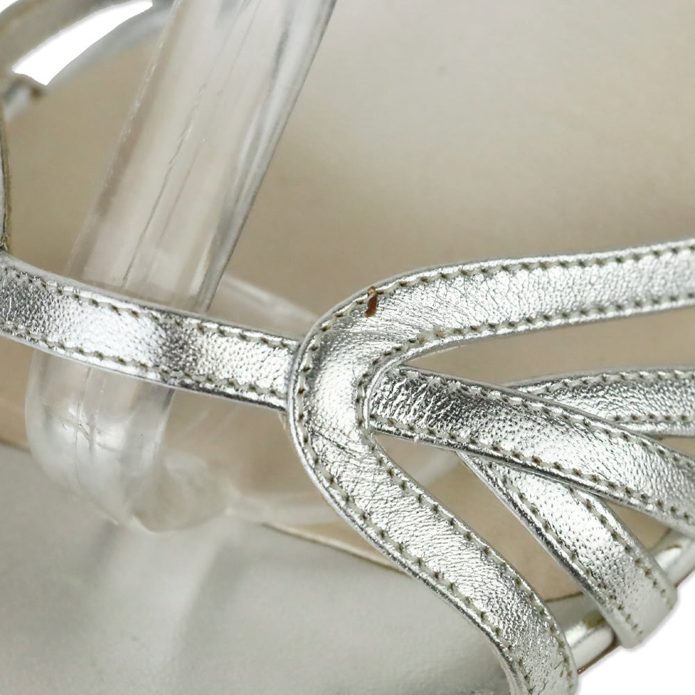 Dior Metallic Silver Leather Ankle Strap Sandal