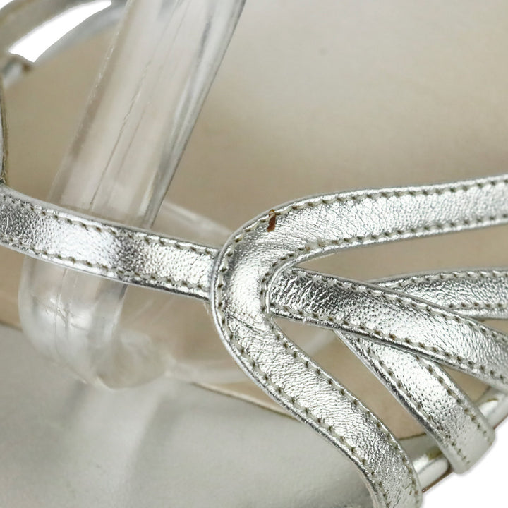 Dior Metallic Silver Leather Ankle Strap Sandal