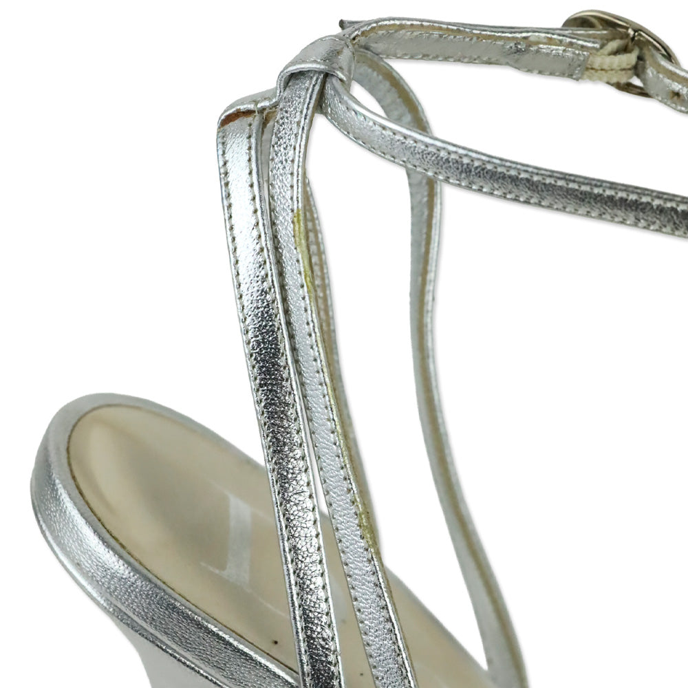 Dior Metallic Silver Leather Ankle Strap Sandal