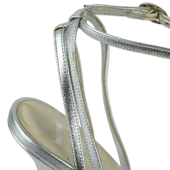 Dior Metallic Silver Leather Ankle Strap Sandal