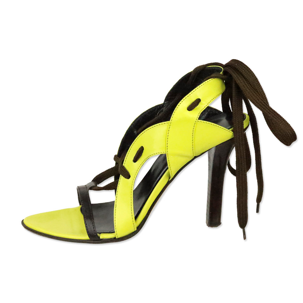 Dirk Bikkembergs Yellow Leather Lace-Up Sandal
