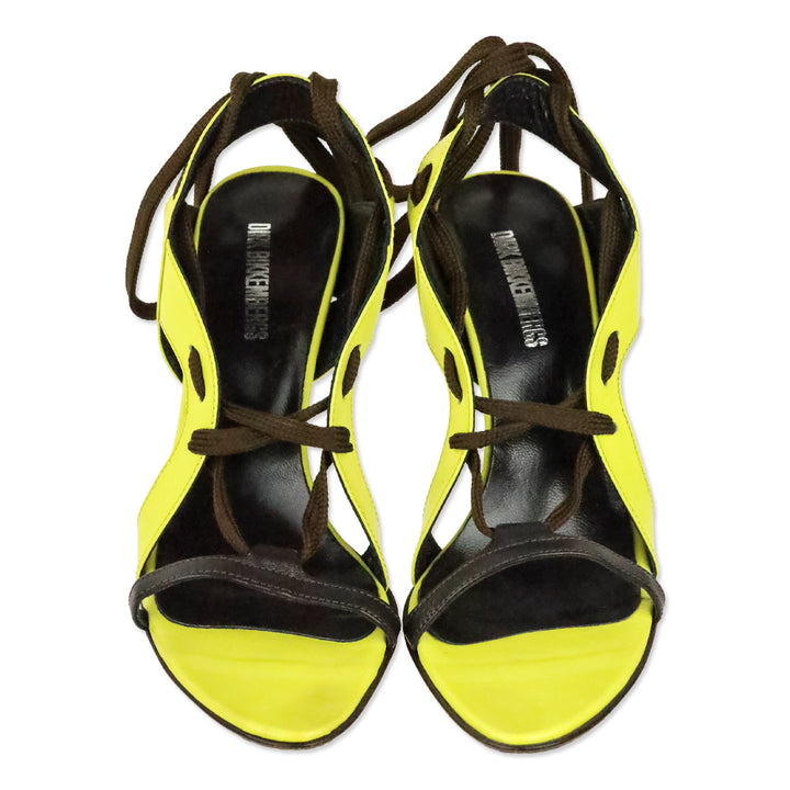 Dirk Bikkembergs Yellow Leather Lace-Up Sandal