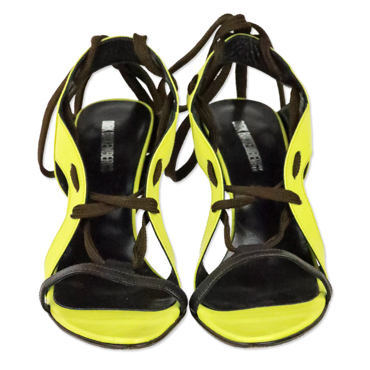 Dirk Bikkembergs Yellow Leather Lace-Up Sandal