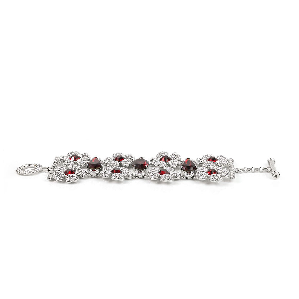 Dolce & Gabbana Silver & Red Floral Crystal Toggle Bracelet