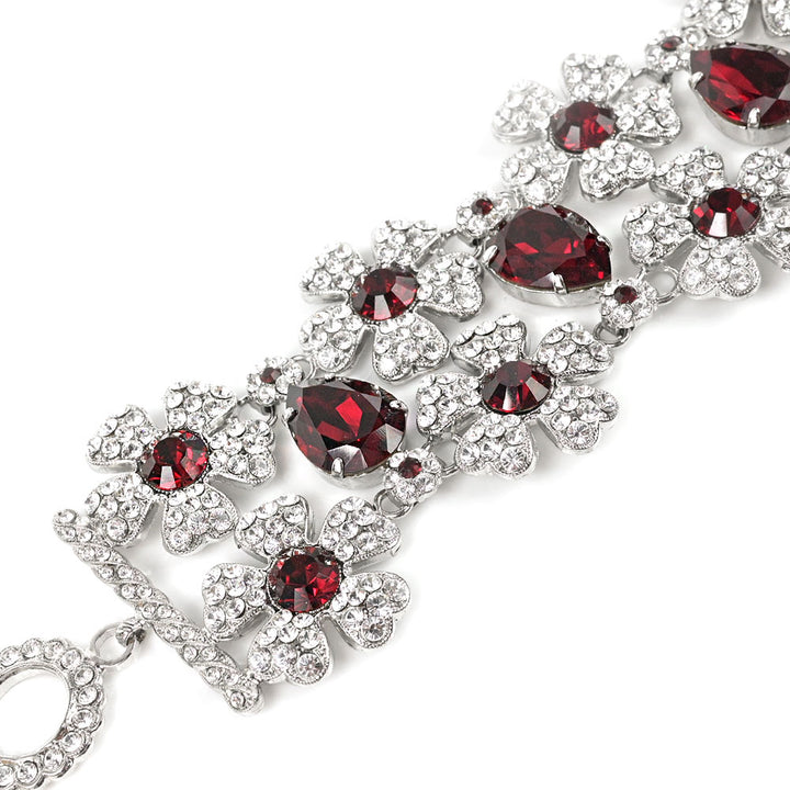 Dolce & Gabbana Silver & Red Floral Crystal Toggle Bracelet