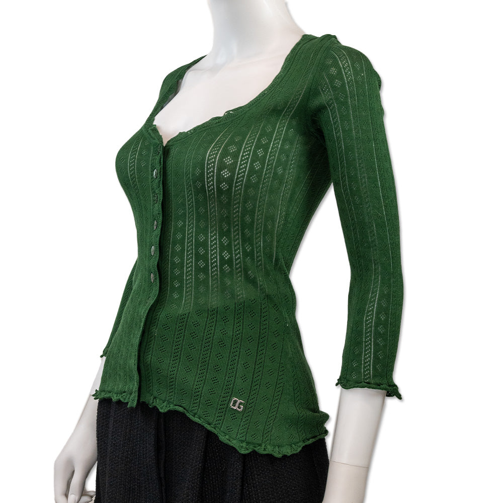 Dolce & Gabanna Green Pointelle Knit Cardigan