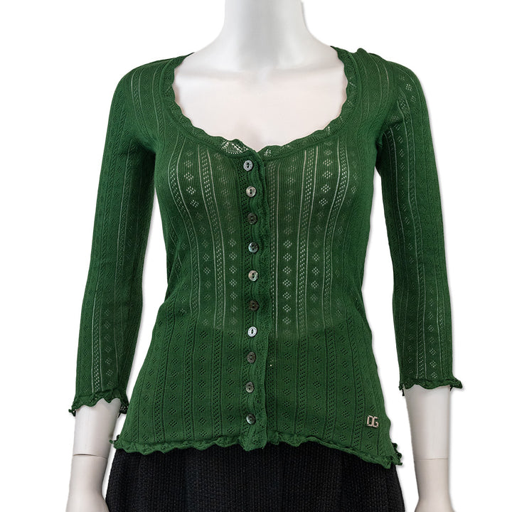 Dolce & Gabanna Green Pointelle Knit Cardigan