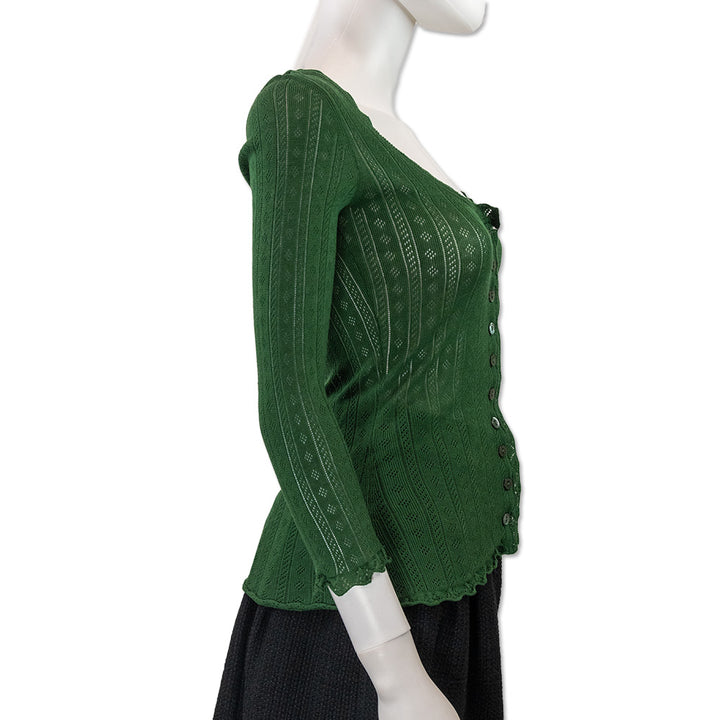 Dolce & Gabanna Green Pointelle Knit Cardigan