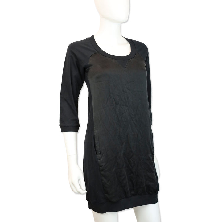 Dolce & Gabbana Black 3/4 Sleeve Midi Sweatshirt Dress with Silk Front Panel