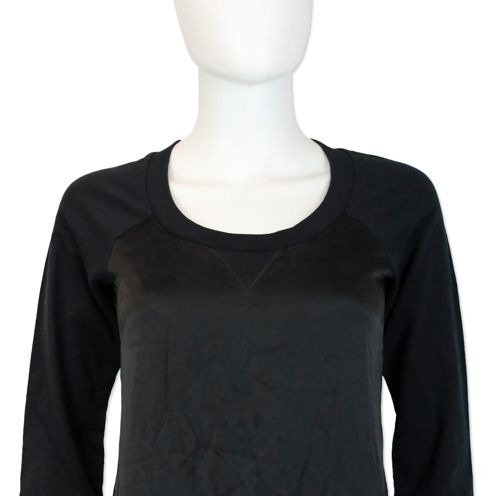 Dolce & Gabbana Black 3/4 Sleeve Midi Sweatshirt Dress with Silk Front Panel