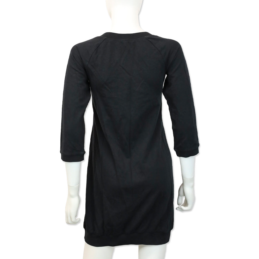 Dolce & Gabbana Black 3/4 Sleeve Midi Sweatshirt Dress with Silk Front Panel