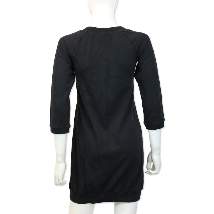 Dolce & Gabbana Black 3/4 Sleeve Midi Sweatshirt Dress with Silk Front Panel