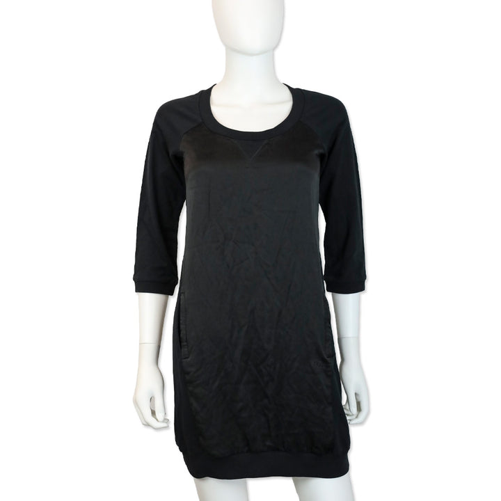 Dolce & Gabbana Black 3/4 Sleeve Midi Sweatshirt Dress with Silk Front Panel