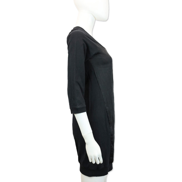 Dolce & Gabbana Black 3/4 Sleeve Midi Sweatshirt Dress with Silk Front Panel