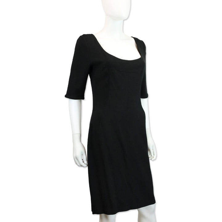 Dolce & Gabbana Black 3/4 Sleeve Scoop Neck Midi Dress