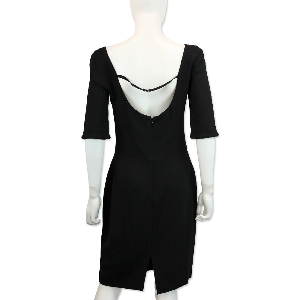 Dolce & Gabbana Black 3/4 Sleeve Scoop Neck Midi Dress