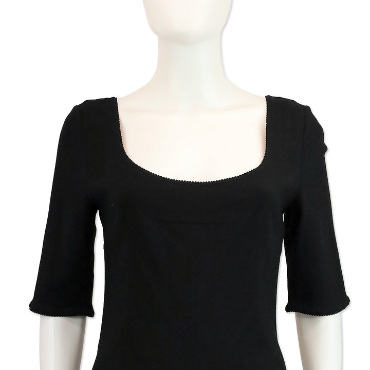 Dolce & Gabbana Black 3/4 Sleeve Scoop Neck Midi Dress
