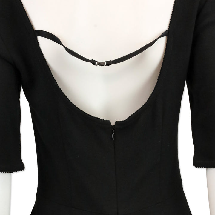 Dolce & Gabbana Black 3/4 Sleeve Scoop Neck Midi Dress