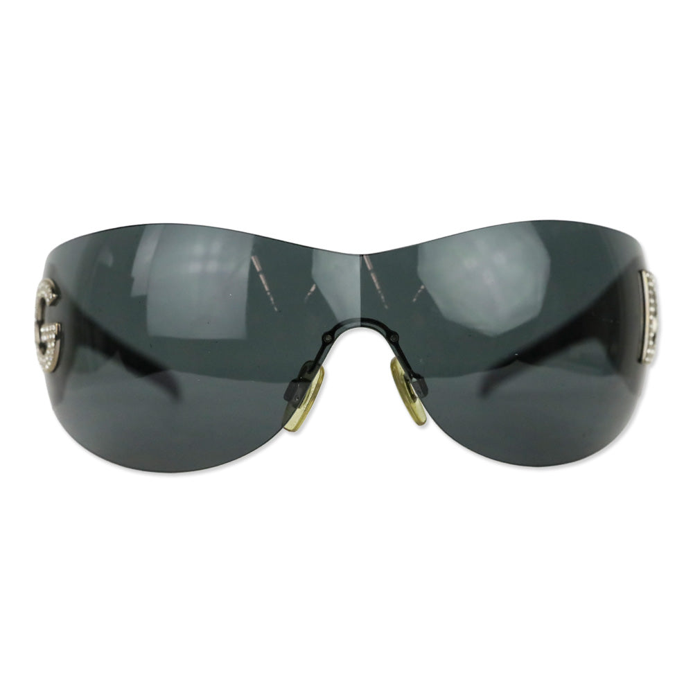 Dolce & Gabbana Black D&G Rhinestone Shield Sunglasses | DBLTKE