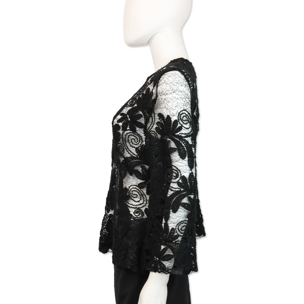 Dolce & Gabbana Black Floral Crochet Lace Mesh Long Sleeve Top